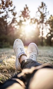 Preview wallpaper legs, sneakers, sun, sunlight, glare, white