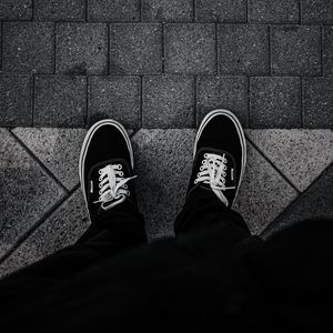 Preview wallpaper legs, sneakers, tiles, gray