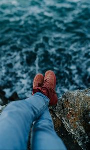 Preview wallpaper legs, stones, water, cliff