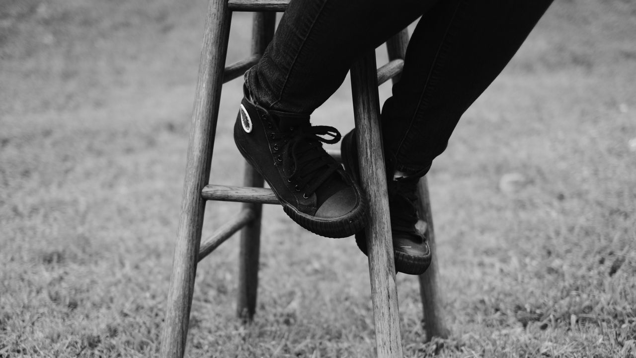 Wallpaper legs, stool, bw, sneakers, black