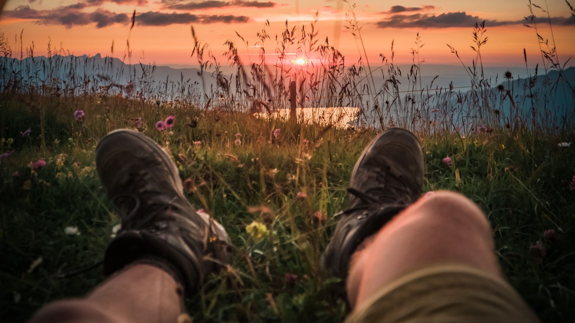 Download wallpaper 1920x1080 legs, tent, camping, rest, dawn full hd