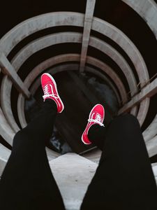 Preview wallpaper legs, tunnel, shoes, red, sneakers