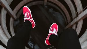Preview wallpaper legs, tunnel, shoes, red, sneakers