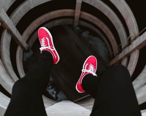 Preview wallpaper legs, tunnel, shoes, red, sneakers