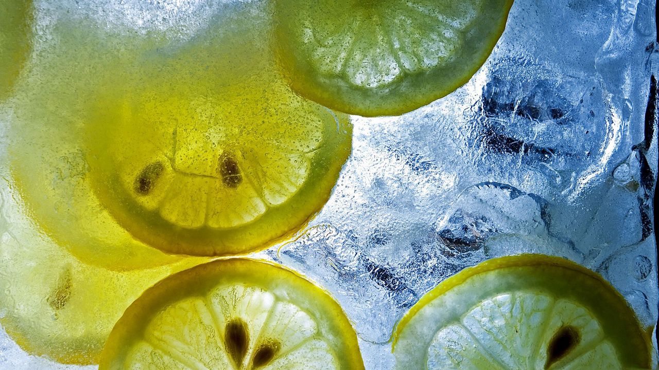 Wallpaper lemon, citrus, ice, pieces