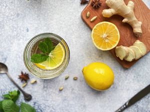 Preview wallpaper lemon, ginger, anise, mint, glass