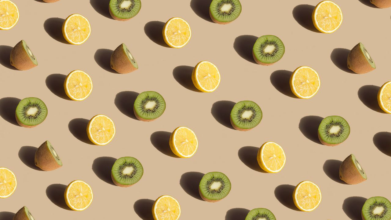Wallpaper lemon, kiwi, fruit, pattern, green, yellow