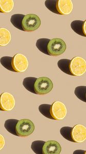 Preview wallpaper lemon, kiwi, fruit, pattern, green, yellow