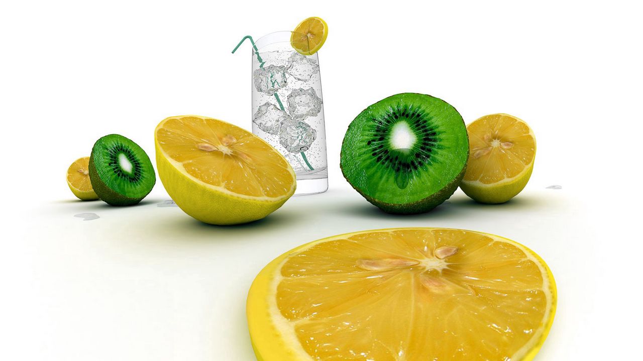 Wallpaper lemon, lemonade, kiwi, segments, ice