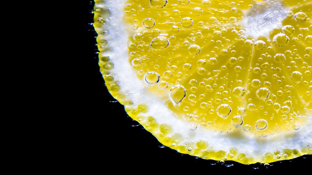 Wallpaper lemon, slice, bubbles, citrus, macro