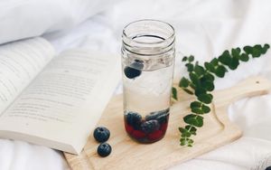 Preview wallpaper drink, berries, book, aesthetics