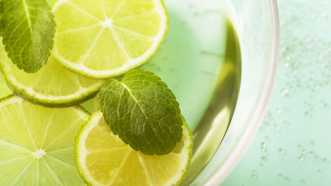 Wallpaper lemonade, lemon, mint, segments, leaves