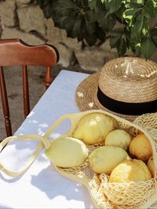 Preview wallpaper lemons, bag, hat, table, citrus