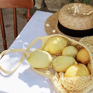 Preview wallpaper lemons, bag, hat, table, citrus