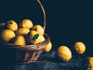 Preview wallpaper lemons, citrus, basket, fruit, sour, yellow