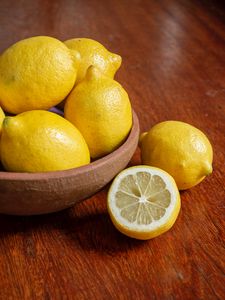 Preview wallpaper lemons, citrus, fruit, bowl, yellow