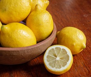 Preview wallpaper lemons, citrus, fruit, bowl, yellow