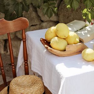 Preview wallpaper lemons, citruses, flowers, hat, chair, table