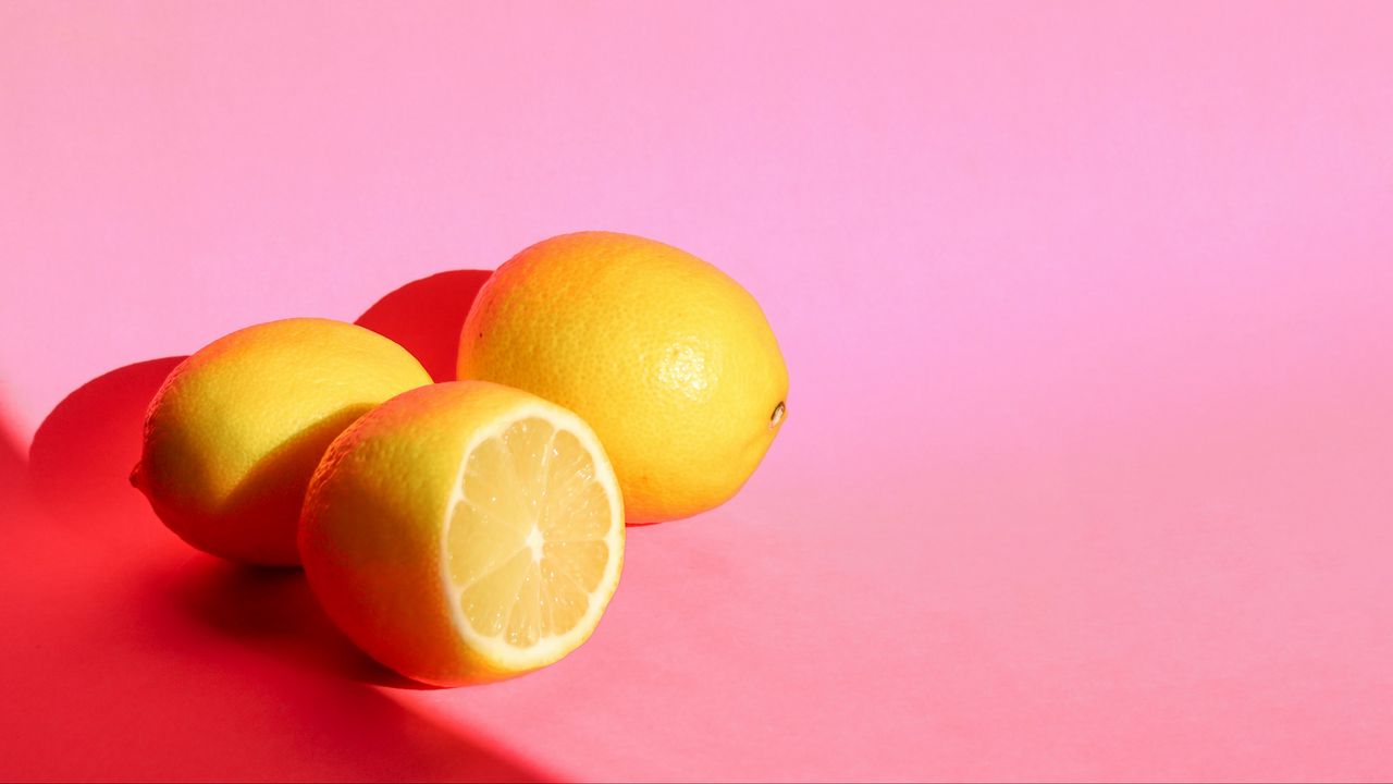 Wallpaper lemons, fruit, citrus, yellow, pink
