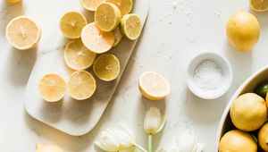 Preview wallpaper lemons, slices, citrus, tulips, flowers