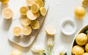 Preview wallpaper lemons, slices, citrus, tulips, flowers