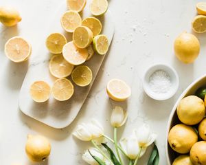 Preview wallpaper lemons, slices, citrus, tulips, flowers
