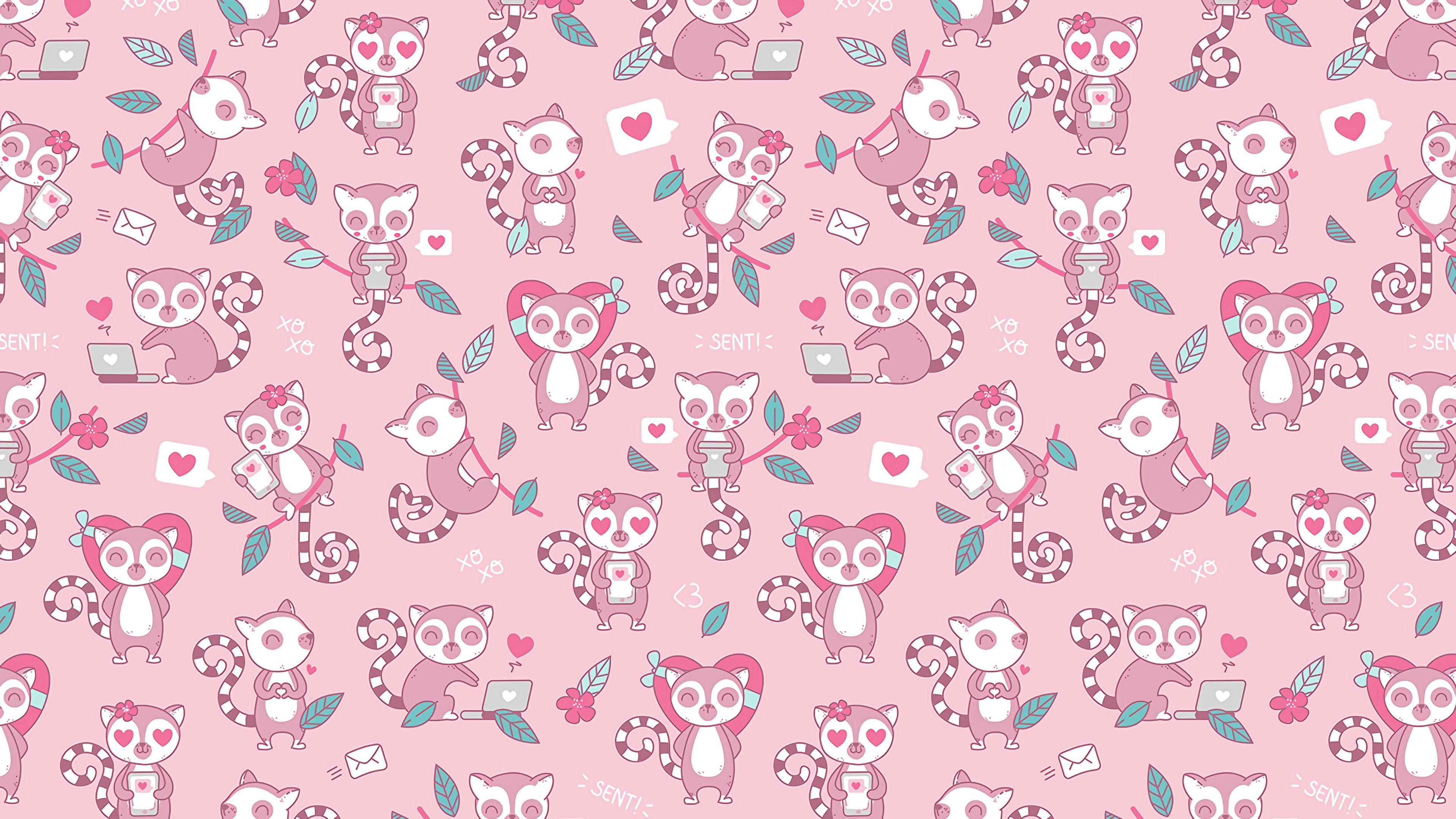 Download wallpaper 3840x2160 lemurs, love, pattern, art, vector 4k uhd ...