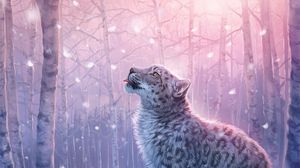 Preview wallpaper leopard, art, snow leopard, forest, snow