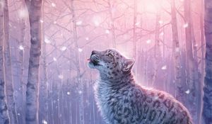 Preview wallpaper leopard, art, snow leopard, forest, snow