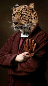 Preview wallpaper leopard, clothes, animal, man