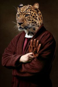 Preview wallpaper leopard, clothes, animal, man