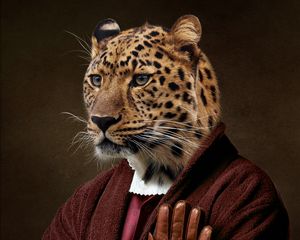 Preview wallpaper leopard, clothes, animal, man