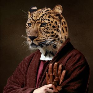 Preview wallpaper leopard, clothes, animal, man