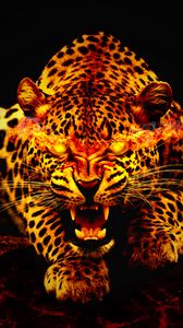 Preview wallpaper leopard, fire, jaws