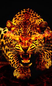 Preview wallpaper leopard, fire, jaws