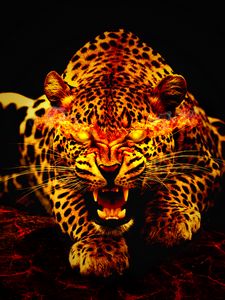 Preview wallpaper leopard, fire, jaws