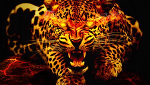 Preview wallpaper leopard, fire, jaws