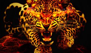 Preview wallpaper leopard, fire, jaws