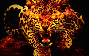 Preview wallpaper leopard, fire, jaws