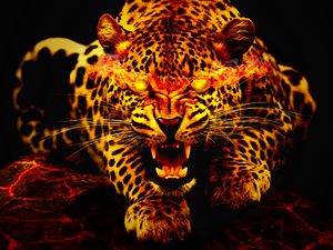 Preview wallpaper leopard, fire, jaws