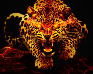 Preview wallpaper leopard, fire, jaws