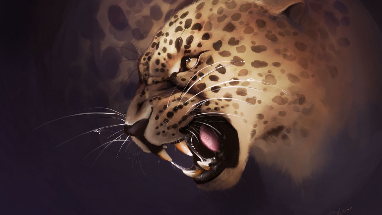 Wallpaper leopard, grin, aggression, predator, art