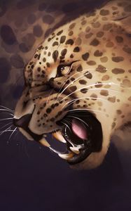 Preview wallpaper leopard, grin, aggression, predator, art