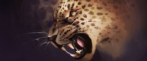 Preview wallpaper leopard, grin, aggression, predator, art
