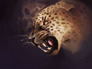 Preview wallpaper leopard, grin, aggression, predator, art