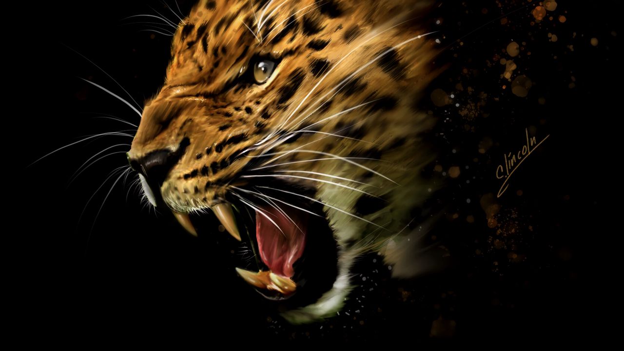 Wallpaper leopard, grin, aggression, art