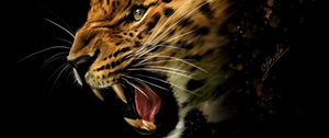 Preview wallpaper leopard, grin, aggression, art