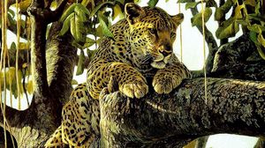 Preview wallpaper leopard, predator, drawing, art