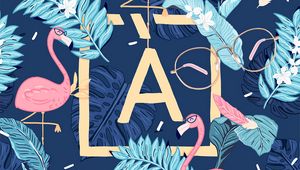 Preview wallpaper letter, flamingo, leaves, glasses, art