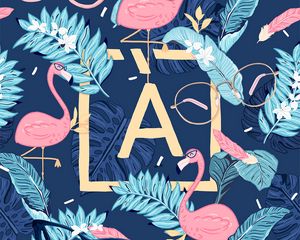 Preview wallpaper letter, flamingo, leaves, glasses, art